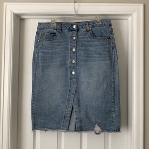 Target Blue jean frayed skirt with buttons